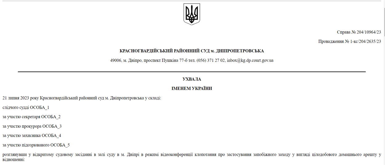 Ухвала суду про запобіжний захід