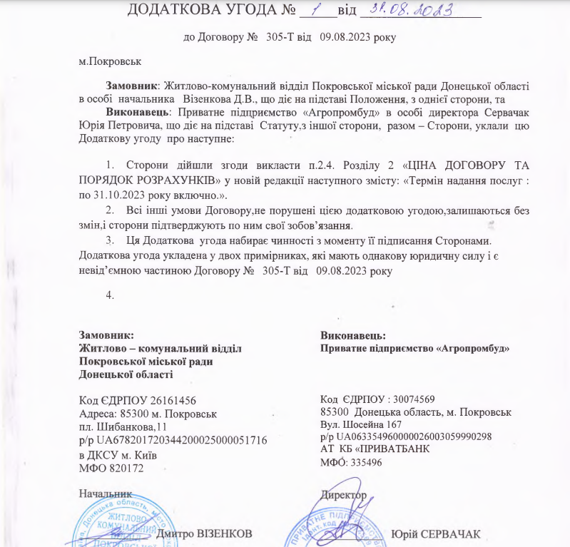 Додаткова угода з перенесення термінів закінчення робіт