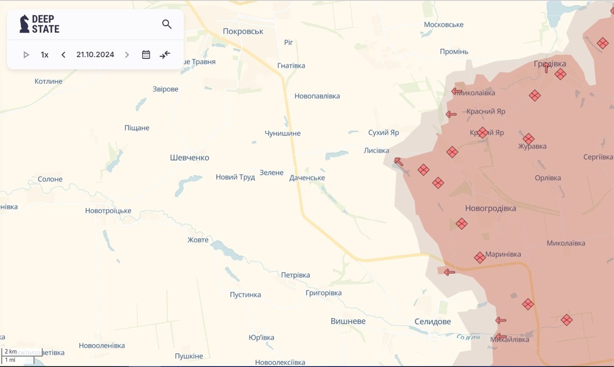 Лінія фронту у Покровському районі станом на 21.10.24